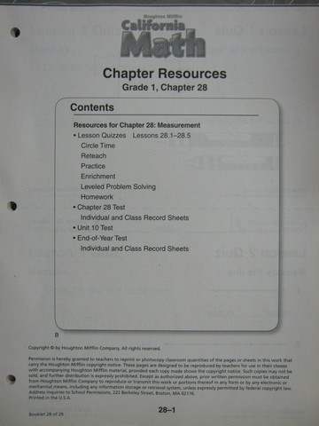 (image for) California Math 1 Chapter Resources Chapter 28 (CA)(P)