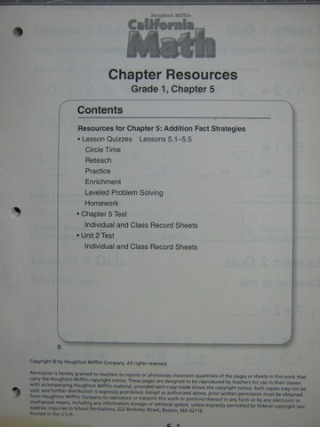 (image for) California Math 1 Chapter Resources Chapter 5 (CA)(P)