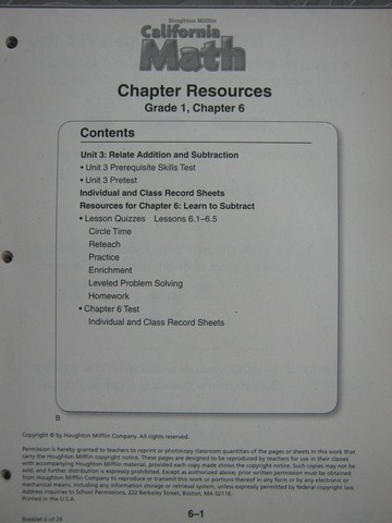 (image for) California Math 1 Chapter Resources Chapter 6 (CA)(P)