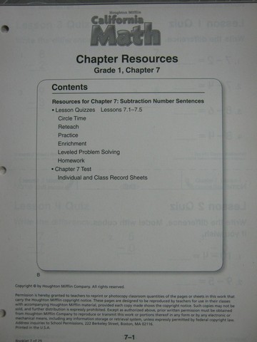 (image for) California Math 1 Chapter Resources Chapter 7 (CA)(P)