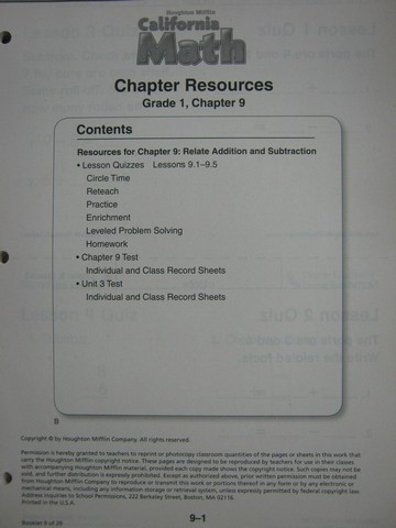 (image for) California Math 1 Chapter Resources Chapter 9 (CA)(P)