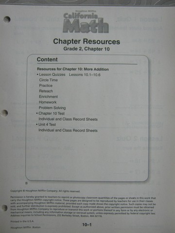 (image for) California Math 2 Chapter Resources Chapter 10 (CA)(P)