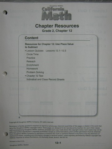 (image for) California Math 2 Chapter Resources Chapter 12 (CA)(P)