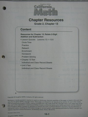 (image for) California Math 2 Chapter Resources Chapter 13 (CA)(P)