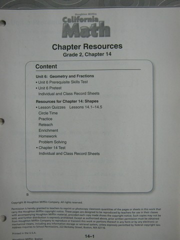 (image for) California Math 2 Chapter Resources Chapter 14 (CA)(P)