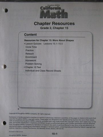 (image for) California Math 2 Chapter Resources Chapter 15 (CA)(P)