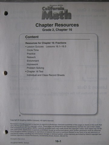 (image for) California Math 2 Chapter Resources Chapter 16 (CA)(P)