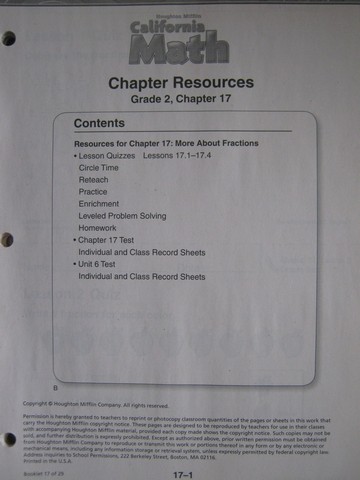 (image for) California Math 2 Chapter Resources Chapter 17 (CA)(P)