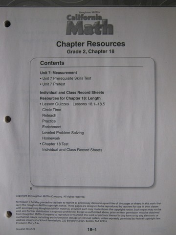 (image for) California Math 2 Chapter Resources Chapter 18 (CA)(P)