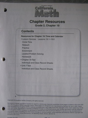 (image for) California Math 2 Chapter Resources Chapter 19 (CA)(P)