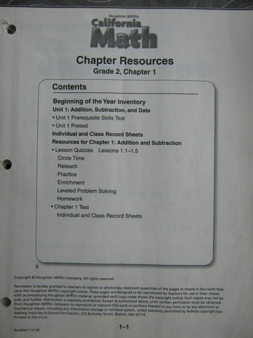 (image for) California Math 2 Chapter Resources Chapter 1 (CA)(P)