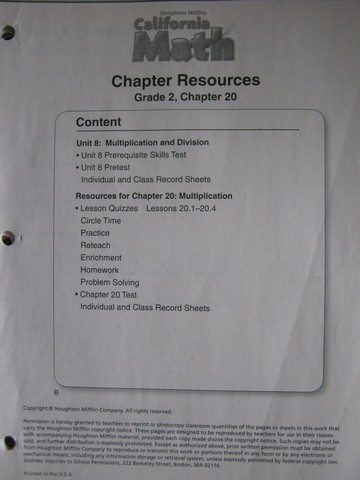 (image for) California Math 2 Chapter Resources Chapter 20 (CA)(P)