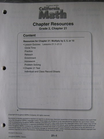 (image for) California Math 2 Chapter Resources Chapter 21 (CA)(P)