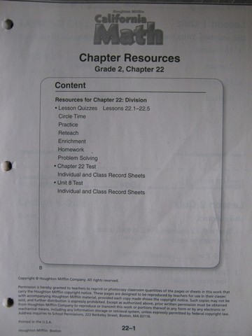 (image for) California Math 2 Chapter Resources Chapter 22 (CA)(P)