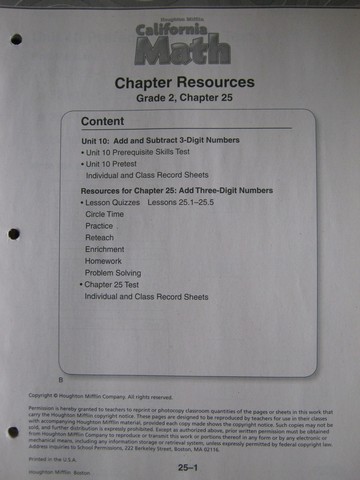 (image for) California Math 2 Chapter Resources Chapter 25 (CA)(P)