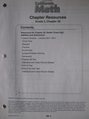 (image for) California Math 2 Chapter Resources Chapter 28 (CA)(P)