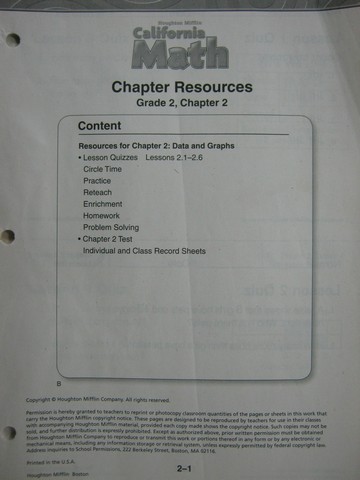 (image for) California Math 2 Chapter Resources Chapter 2 (CA)(P)