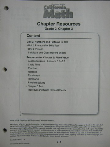 (image for) California Math 2 Chapter Resources Chapter 3 (CA)(P)