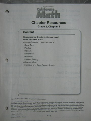 (image for) California Math 2 Chapter Resources Chapter 4 (CA)(P)