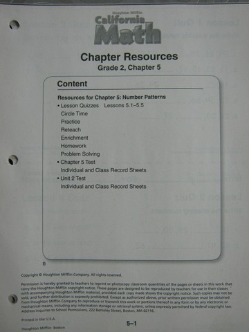 (image for) California Math 2 Chapter Resources Chapter 5 (CA)(P)