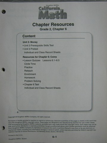 (image for) California Math 2 Chapter Resources Chapter 6 (CA)(P)