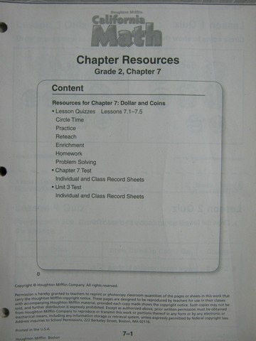 (image for) California Math 2 Chapter Resources Chapter 7 (CA)(P)