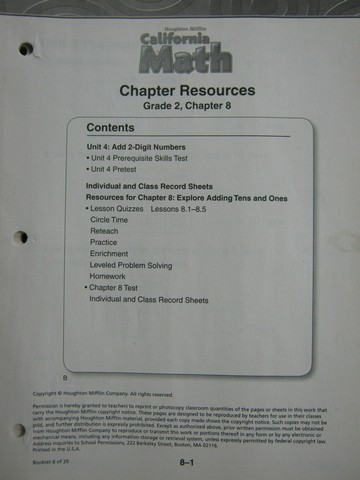(image for) California Math 2 Chapter Resources Chapter 8 (CA)(P)