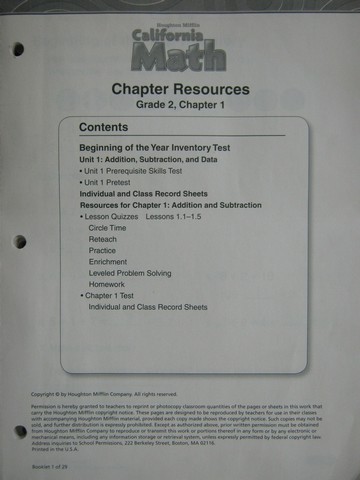 (image for) California Math 2 Chapter Resources (CA)(Pk)