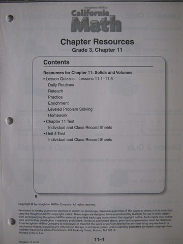 (image for) California Math 3 Chapter Resources Chapter 11 (CA)(P)