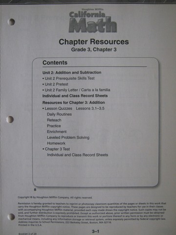 (image for) California Math 3 Chapter Resources Chapter 3 (CA)(P)