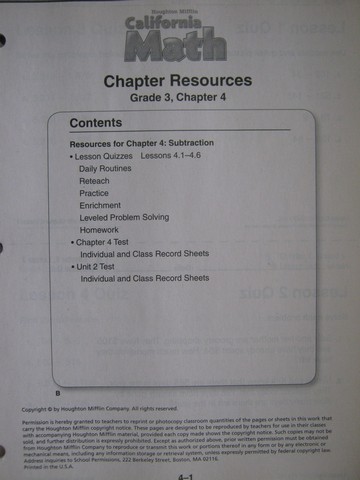 (image for) California Math 3 Chapter Resources Chapter 4 (CA)(P)