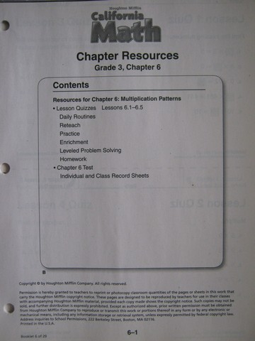 (image for) California Math 3 Chapter Resources Chapter 6 (CA)(P)