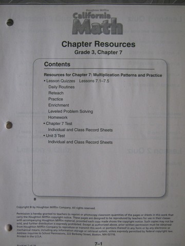 (image for) California Math 3 Chapter Resources Chapter 7 (CA)(P)