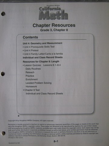 (image for) California Math 3 Chapter Resources Chapter 8 (CA)(P)