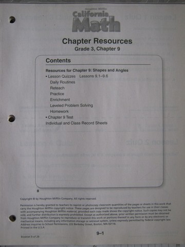 (image for) California Math 3 Chapter Resources Chapter 9 (CA)(P)