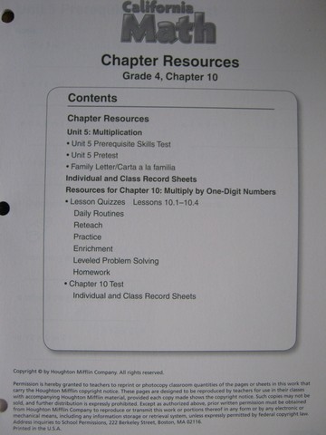(image for) California Math 4 Chapter Resources Chapter 10 (CA)(P)
