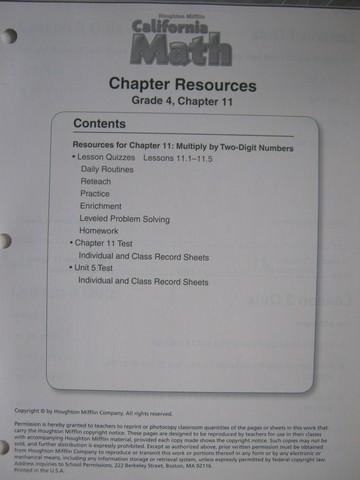 (image for) California Math 4 Chapter Resources Chapter 11 (CA)(P)