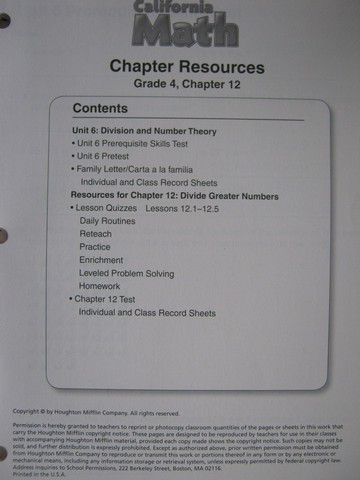 (image for) California Math 4 Chapter Resources Chapter 12 (CA)(P)