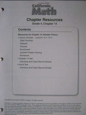 (image for) California Math 4 Chapter Resources Chapter 14 (CA)(P)