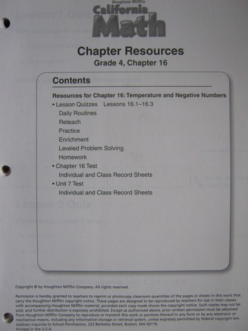 (image for) California Math 4 Chapter Resources Chapter 16 (CA)(P)