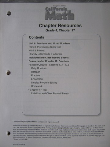 (image for) California Math 4 Chapter Resources Chapter 17 (CA)(P)