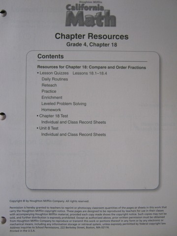 (image for) California Math 4 Chapter Resources Chapter 18 (CA)(P)