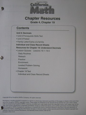 (image for) California Math 4 Chapter Resources Chapter 19 (CA)(P)