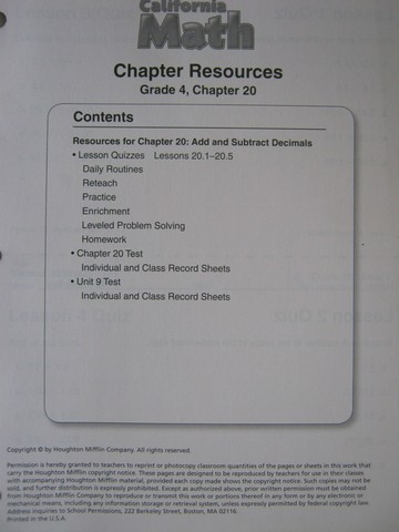 (image for) California Math 4 Chapter Resources Chapter 20 (CA)(P)
