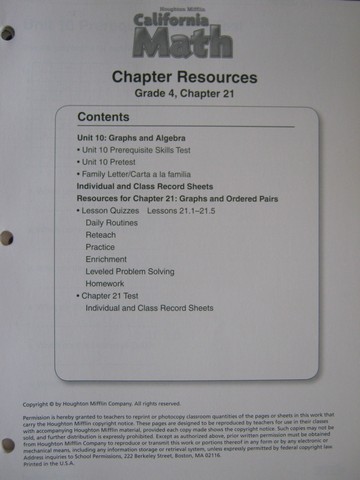 (image for) California Math 4 Chapter Resources Chapter 21 (CA)(P)
