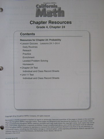(image for) California Math 4 Chapter Resources Chapter 24 (CA)(P)