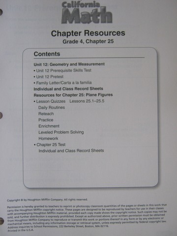 (image for) California Math 4 Chapter Resources Chapter 25 (CA)(P)
