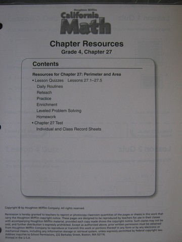 (image for) California Math 4 Chapter Resources Chapter 27 (CA)(P)