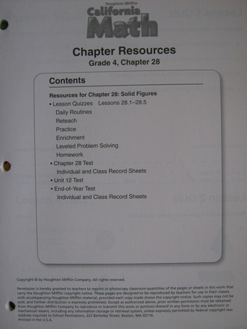 (image for) California Math 4 Chapter Resources Chapter 28 (CA)(P)