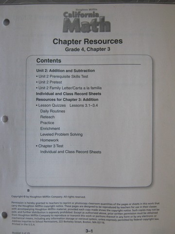 (image for) California Math 4 Chapter Resources Chapter 3 (CA)(P)